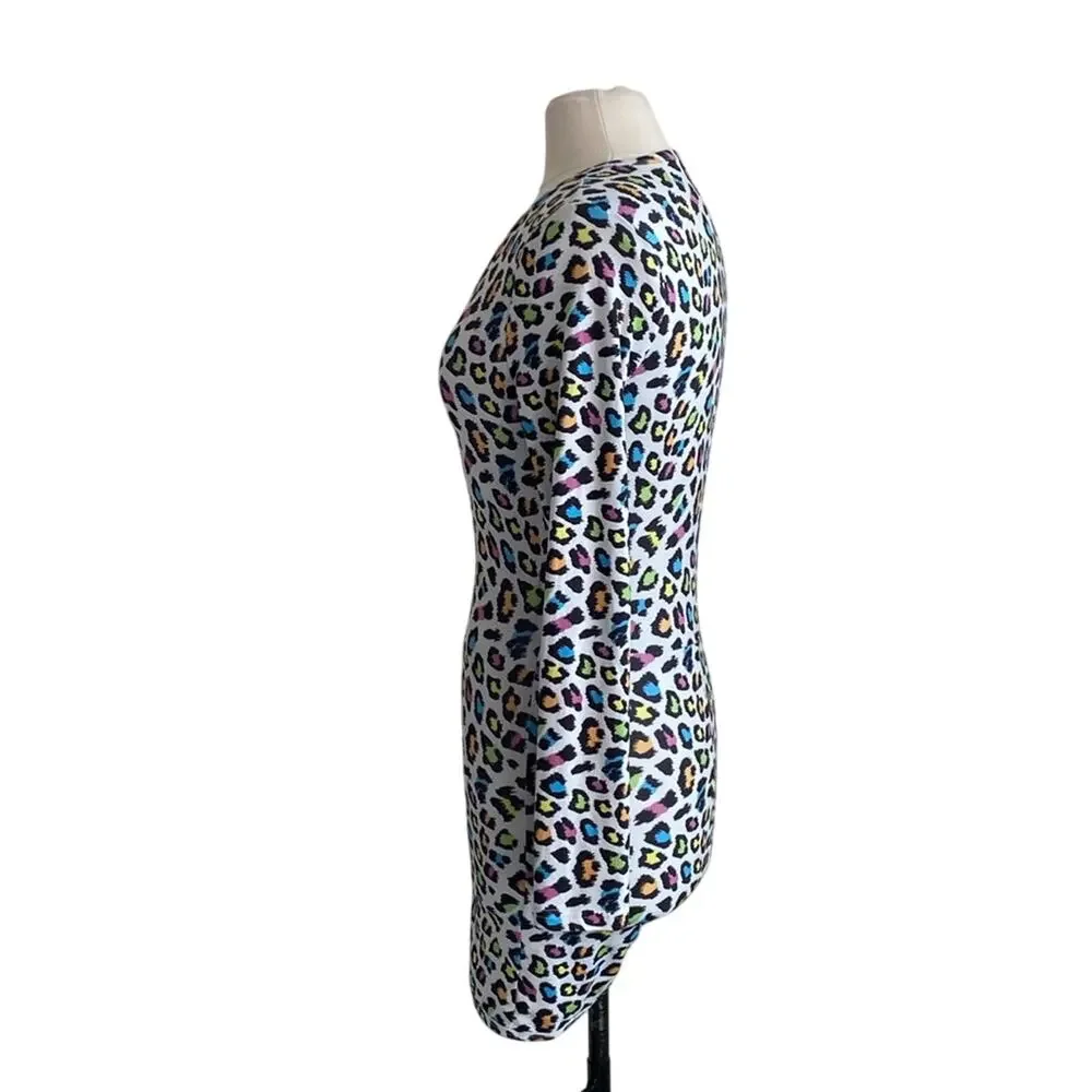 Leopard Print Sleep Romper Womens Sz Small White Multi Color Cozy Sleepwear